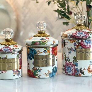 MacKenzie-Childs Beloved White Flower Market Canister Set-NEW